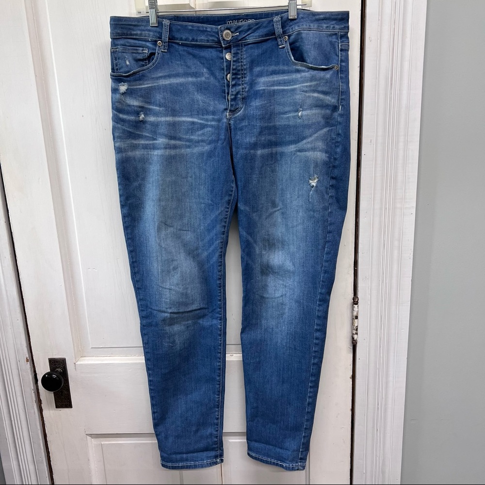 Maurices button fly distressed skinny jeans women's 16
